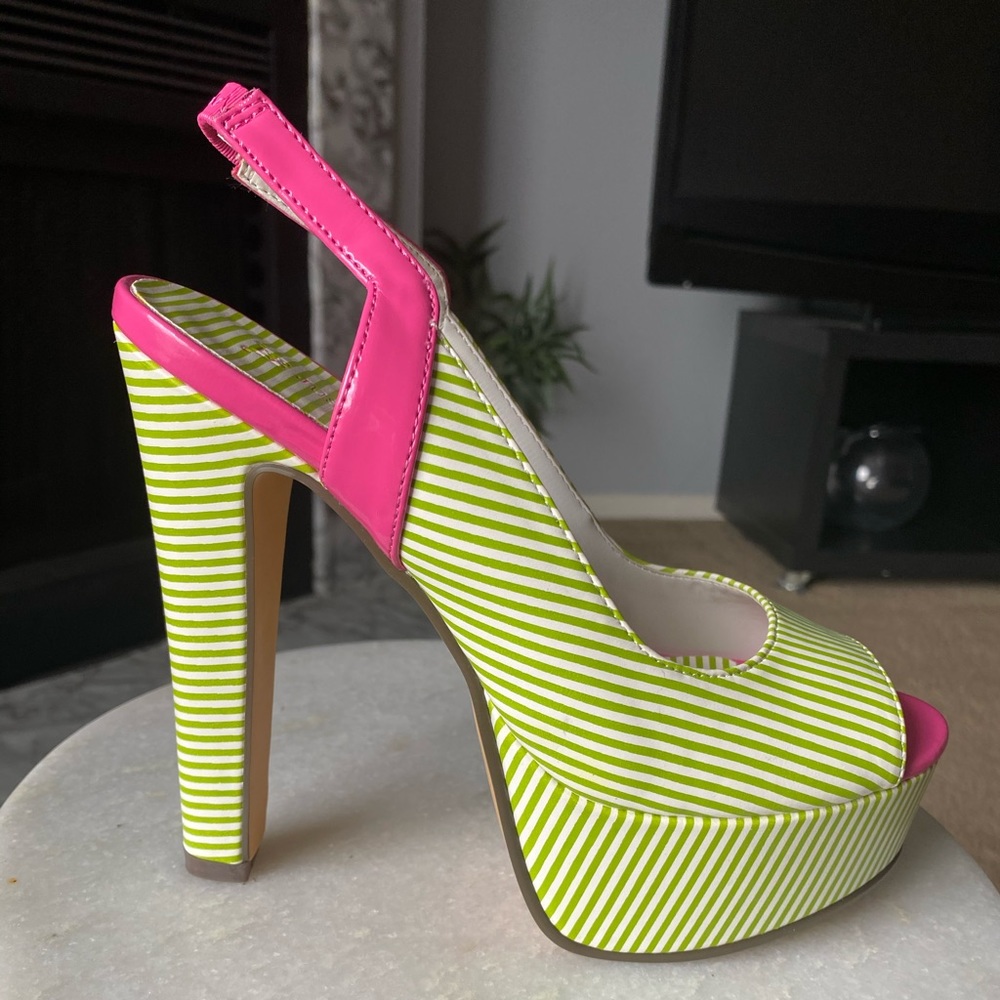 Fun bright green and pink platform sandal
